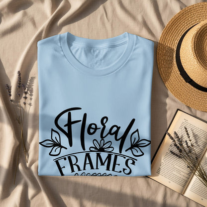 Floral Frames Blue T-shirt with Teal Design