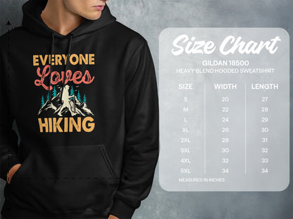 Hoodie size chart showing measurements for Gildan 18500 sweatshirt.