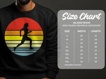Gildan 18000 sweatshirt size chart with measurements in inches.