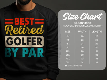 Gildan 18000 sweatshirt size chart showing measurements in inches.