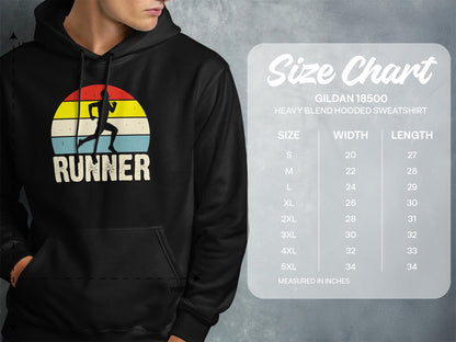Gildan 18500 sweatshirt size chart with measurements in inches.