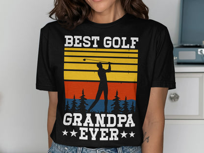 Black t-shirt with "BEST GOLF GRANDPA EVER" and a golfer silhouette.