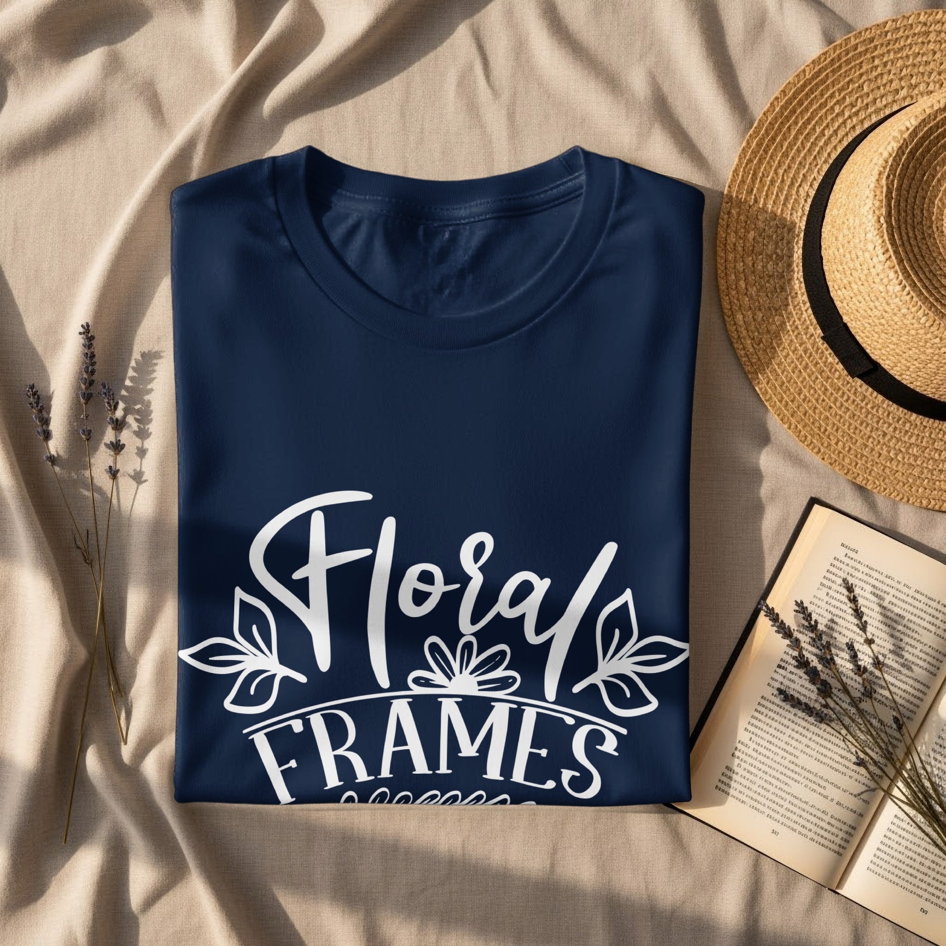 Floral Frames Navy Blue T-Shirt