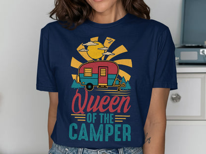 Queen of the Camper design with a retro trailer and sun.