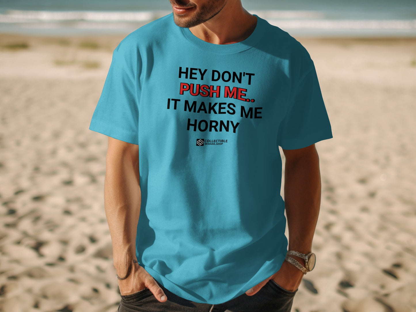 HEY DON'T PUSH ME IT MAKES ME HORNY tshirt