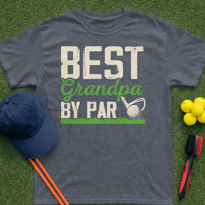 Dark t-shirt with "BEST Grandpa BY PAR" text and golf ball.