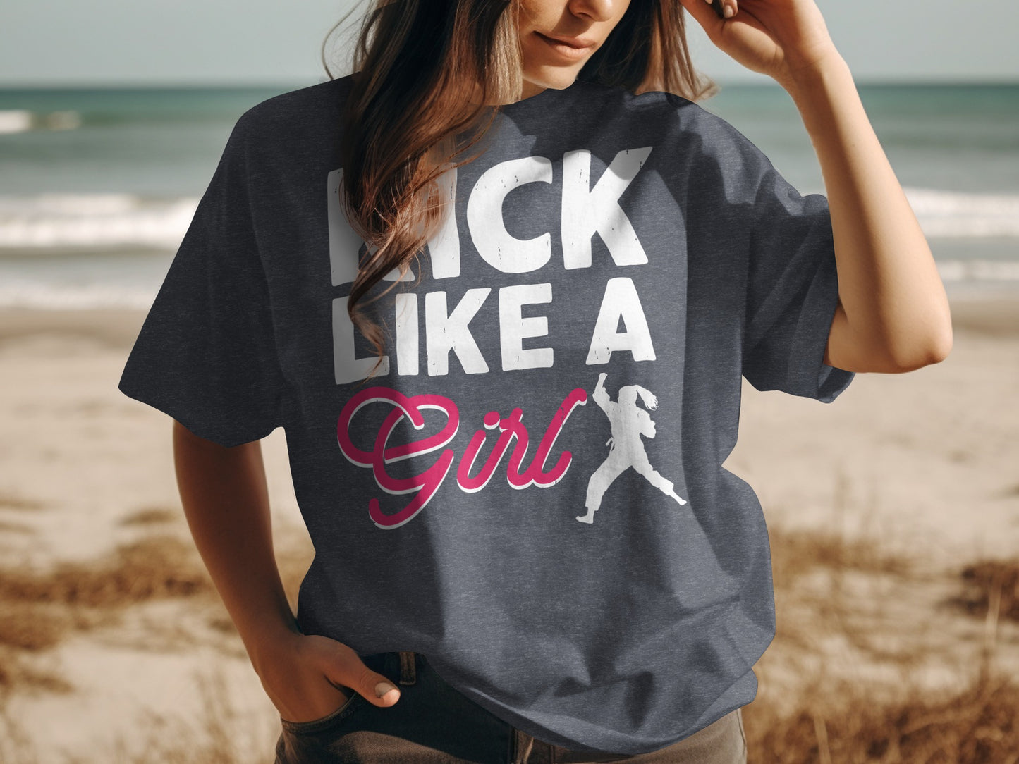 Dark gray t-shirt with "Lick Like A Girl" text and graphic of a person running.