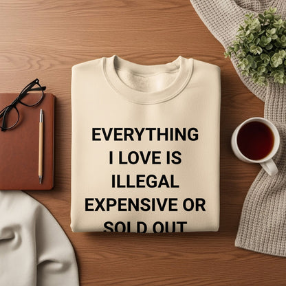 EVERYTHING I LOVE IS ILLEGAL EXPENSIVE OR SOLD OUT sweatshirt