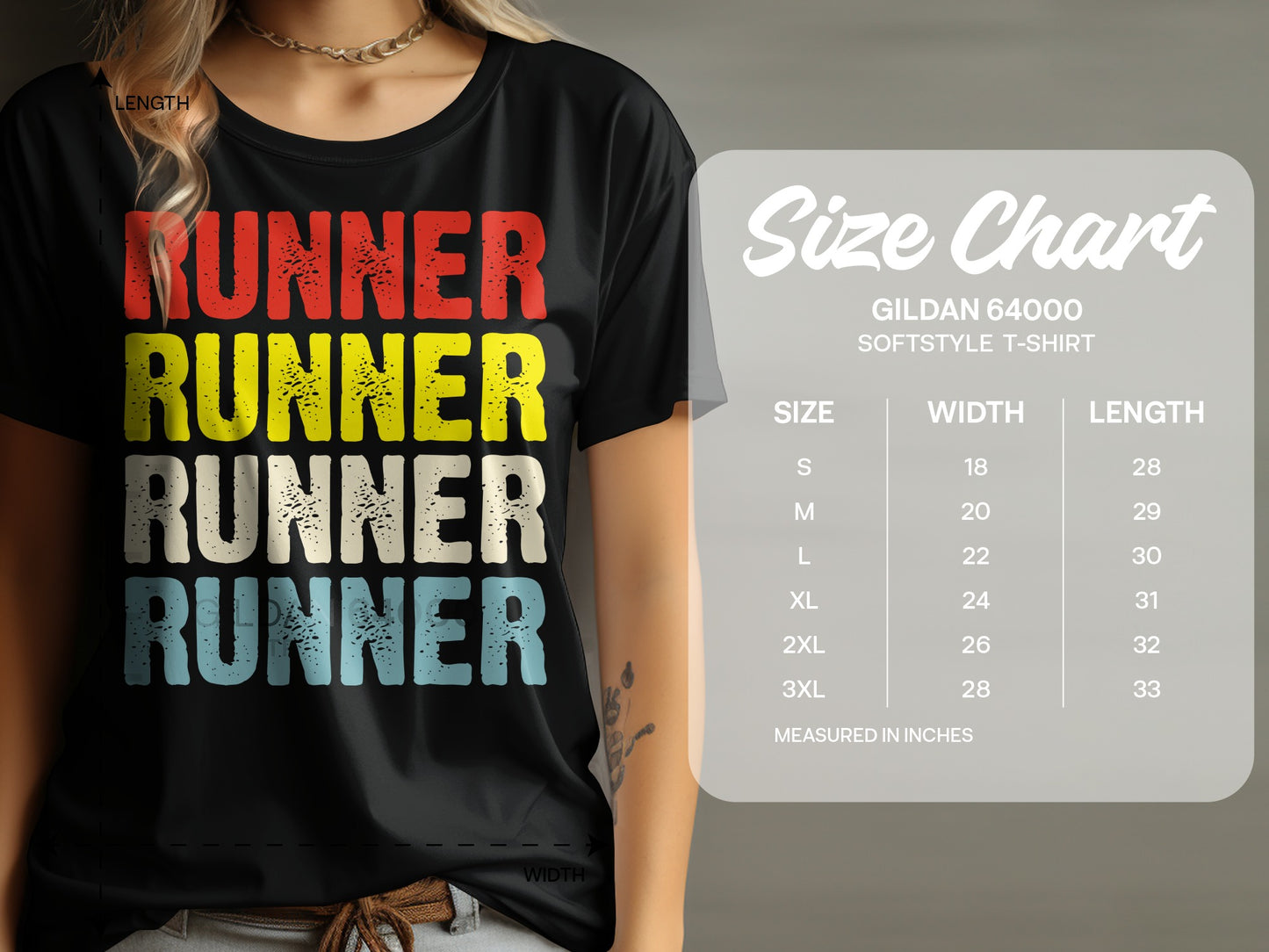 T-shirt with "RUNNER" in stacked red, yellow, green, and blue text.