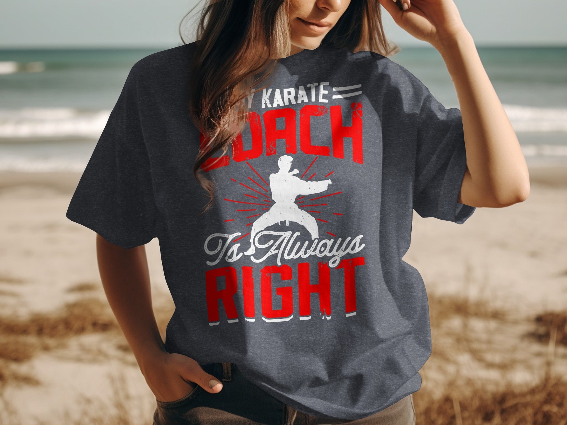 Dark t-shirt with white text: "My Karate Coach Is Always Right."