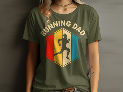 Green t-shirt with "RUNNING DAD" text and runner graphic.