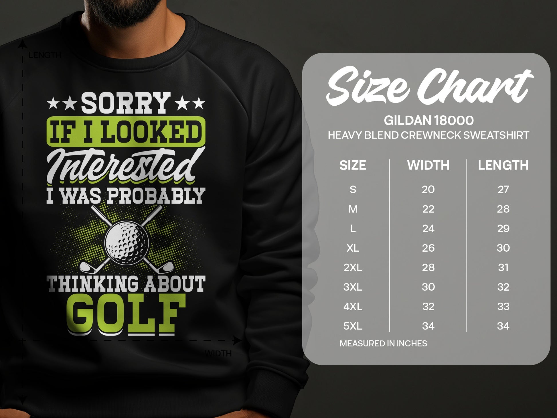 Gildan 18000 size chart for heavy blend crewneck sweatshirt.