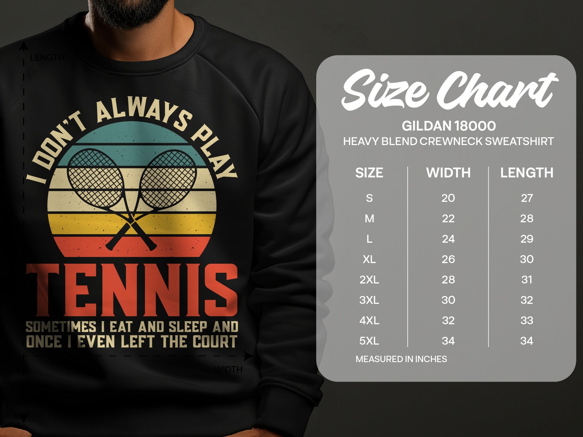 Sweatshirt with vintage tennis graphic and "I Don't Always Play Tennis" text.