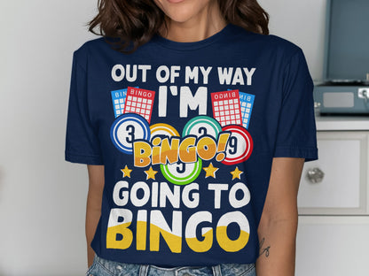 T-shirt with "I'm Going To Bingo!" text and bingo cards.
