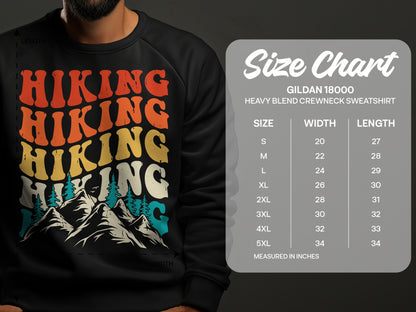 Crewneck sweatshirt size chart for Gildan 18000 heavy blend.