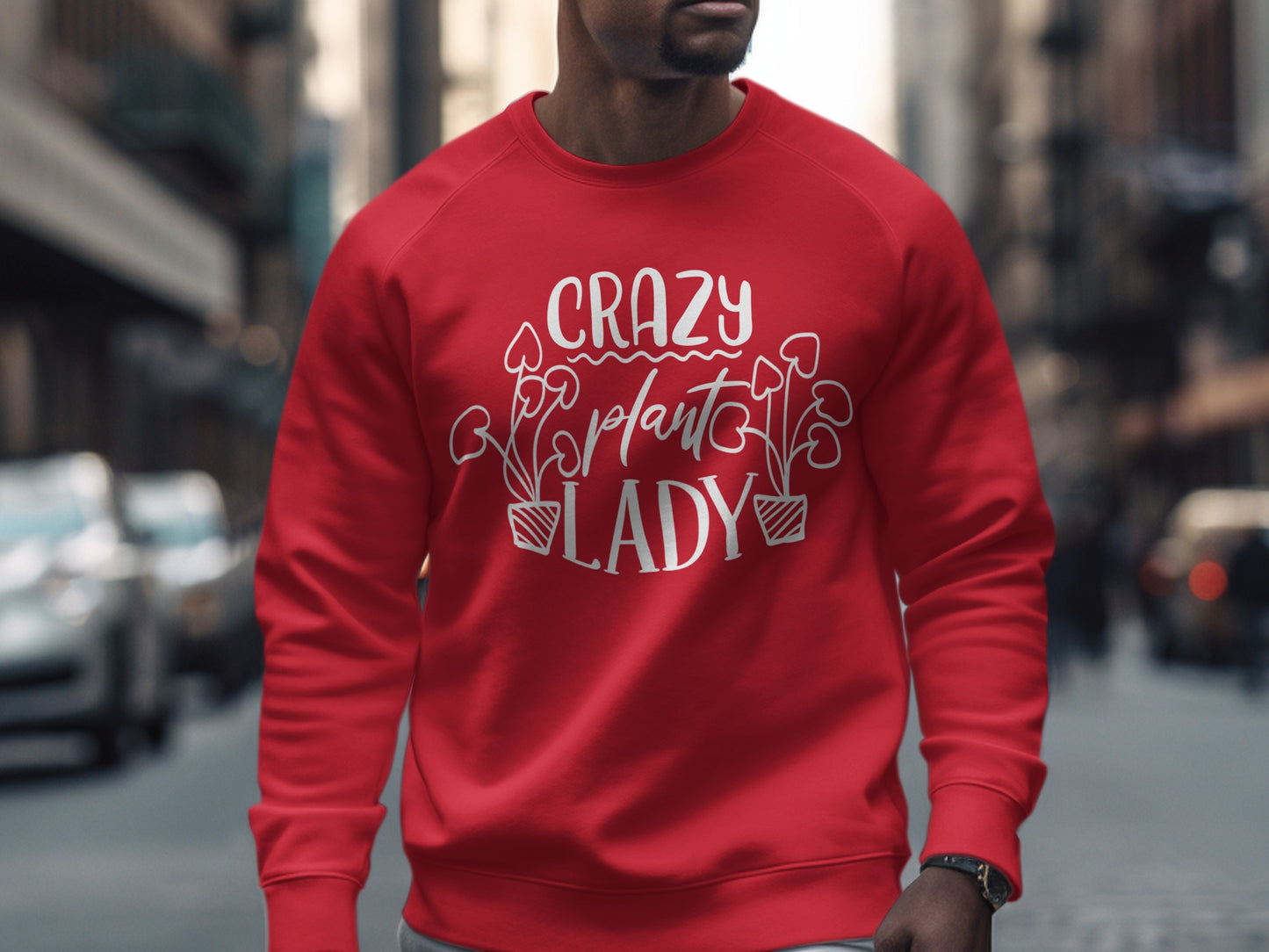 Crazy Plant Lady Sweatshirt Red Bold Design