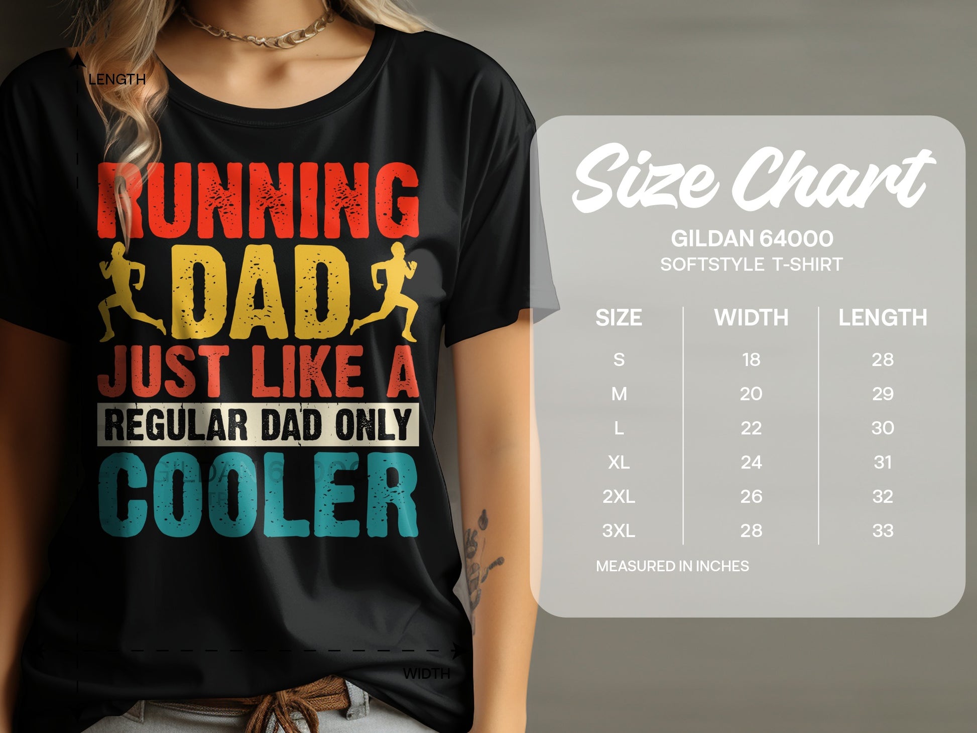 Black t-shirt with "Running Dad Just Like a Regular Dad Only Cooler" graphic.