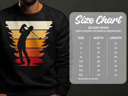 Gildan 18000 sweatshirt size chart showing measurements in inches.