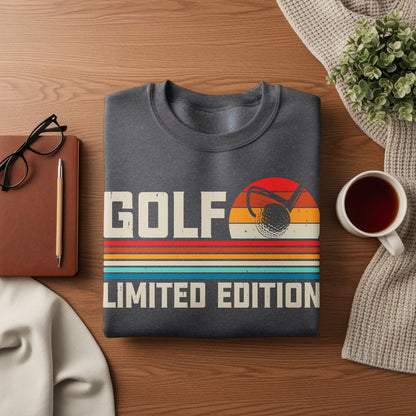 Grey sweatshirt with "GOLF LIMITED EDITION" text and golf ball graphic.