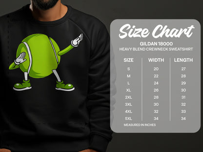 Gildan 18000 sweatshirt size chart with measurements in inches.