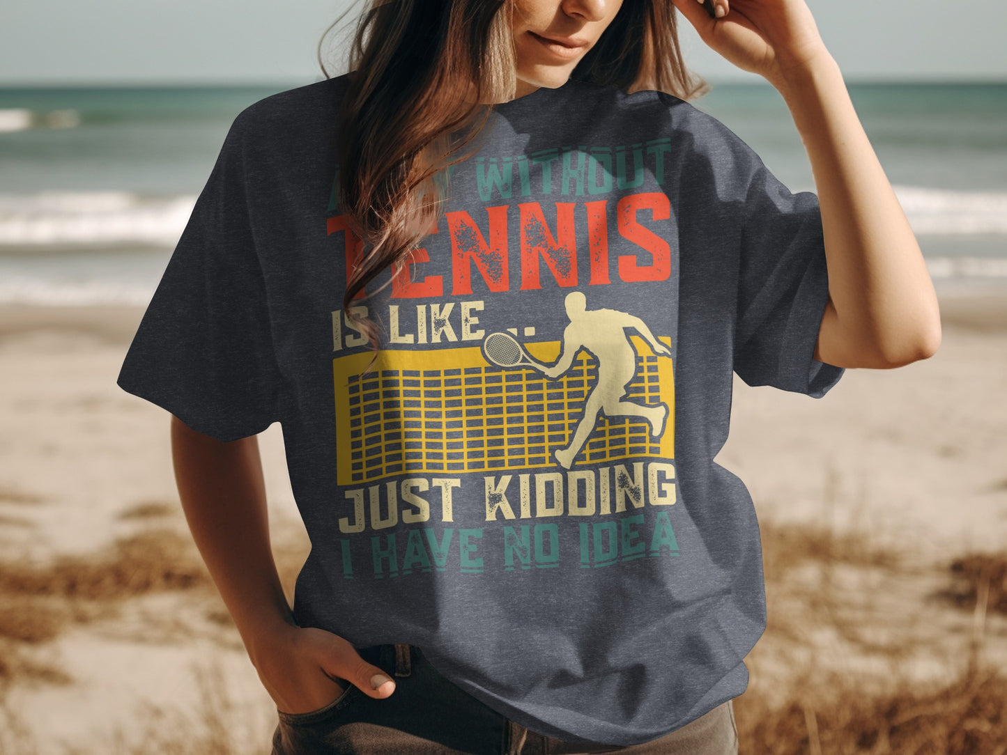 T-shirt with vintage tennis graphic and text "Tennis is like I have no idea".
