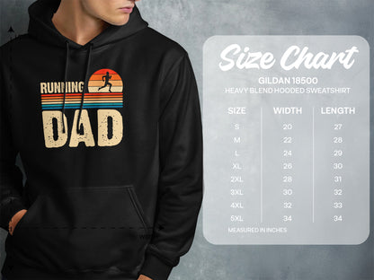 Hoodie size chart for Gildan 18500 sweatshirt, showing width and length.