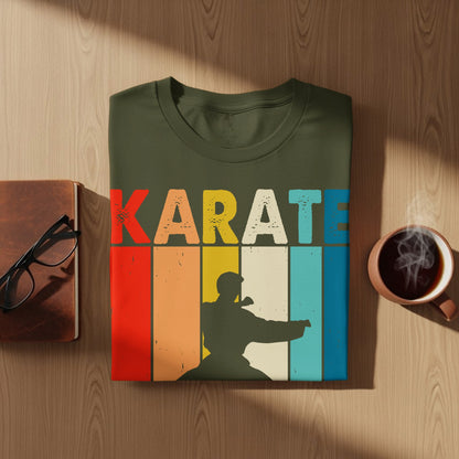 Olive t-shirt with "Karate" text and silhouetted martial artist graphic.