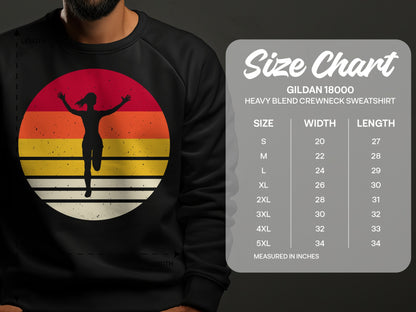 Sweatshirt size chart for Gildan 18000 heavy blend crewneck.