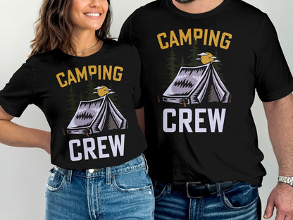 Black t-shirts with "Camping Crew" text and a tent graphic.